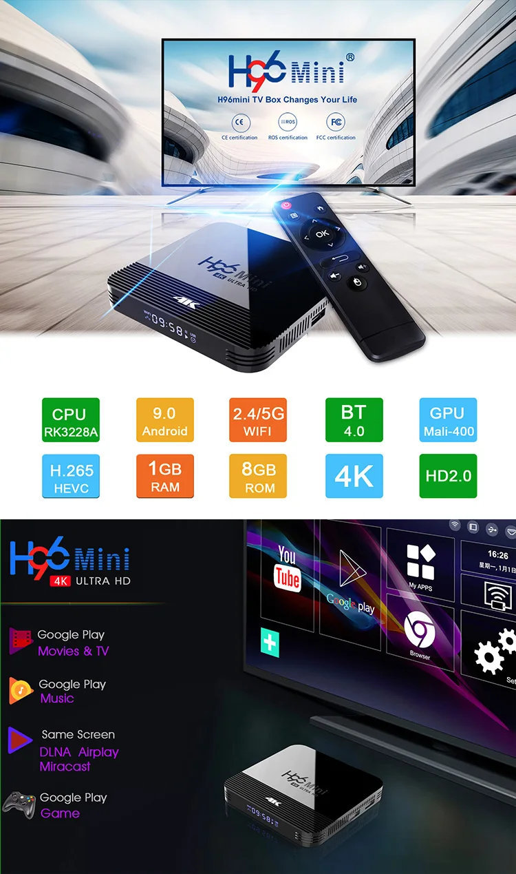 H96 мини H8 ТВ приставка android 9,0 HDMI 2,0 8 ГБ eMMC iptv подписка медиаплеер Европа Португалия RK3228A mag 256 PK X96 мини