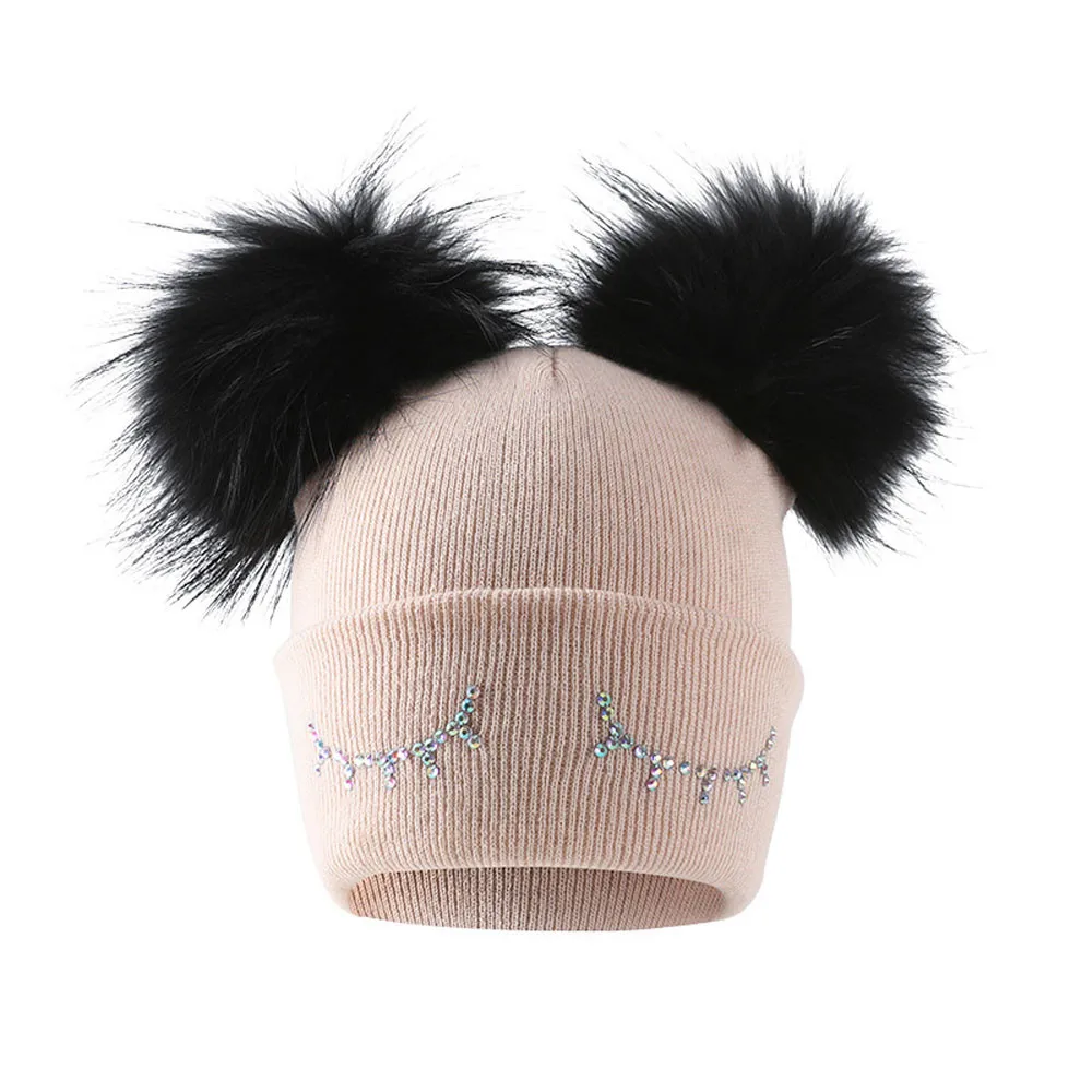 Новое поступление, милая, здоровая, антибактериальная женская шапка с кошачьими ушками, вязаная, акриловая, теплая, зимняя шапочка, шапки, вязаная крючком, мех, новинка,# D - Цвет: Pink