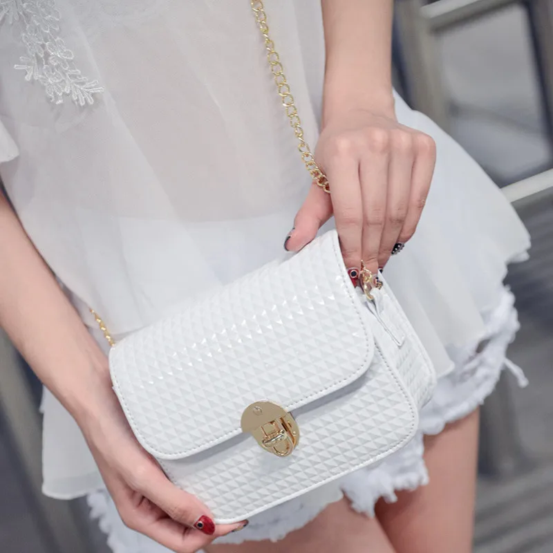 

New Style Pu Diamond Pattern Small Capacity Korean-style Lock Square Sling Bag Solid Color Crossbody Bag