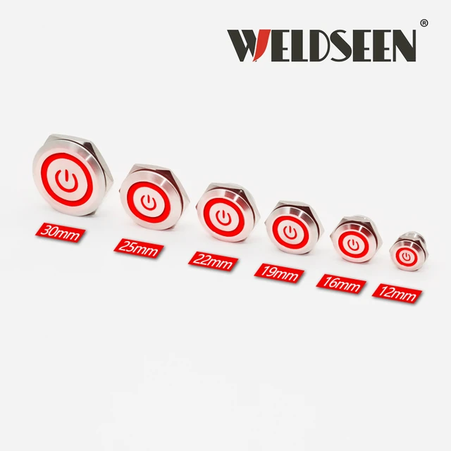 Stainless Steel Push Button Switch Short-Throw Self-Reset Momentary 12mm 16mm 19mm 22mm 25mm 30mm LED Touch Elevator Button Red power