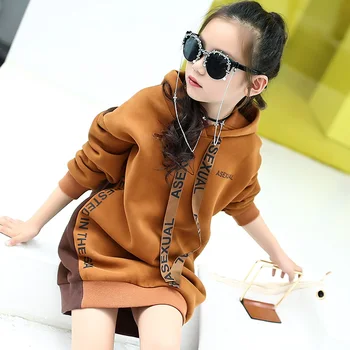 

2020 Autumn Winter Girls Plus Velvet Stitching Hooded Hoodies