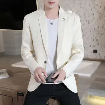 

Fashion New Luxury Print Men Blazer Long Sleeve Slim Fit Casual Suits Jackets Men Tuxedo 2Colors 2020 Spring Blazer Jacket Men