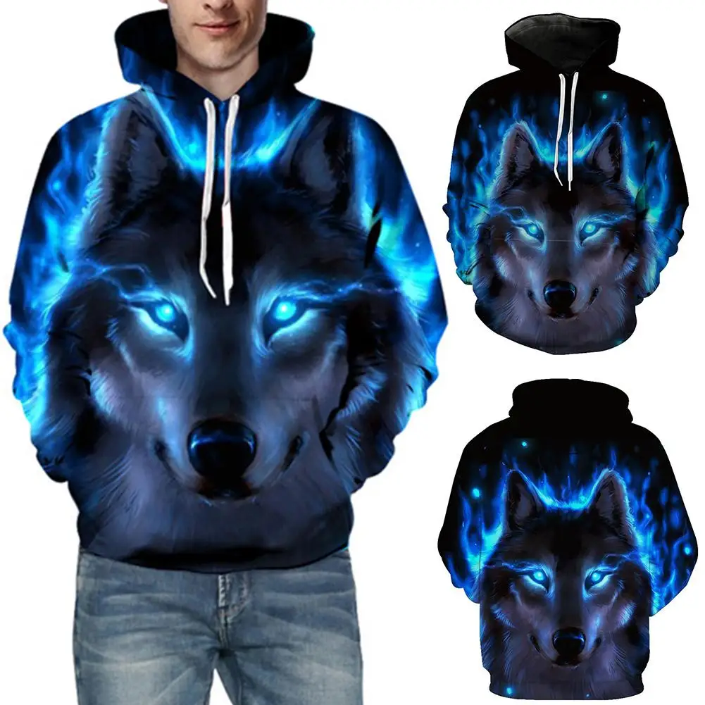 3D Wolf Print Men's Sweatshirts Long Sleeve Hoodies Sports Men Drawstring Hooded Sweatshirt hoodie Autumn winter men's clothing