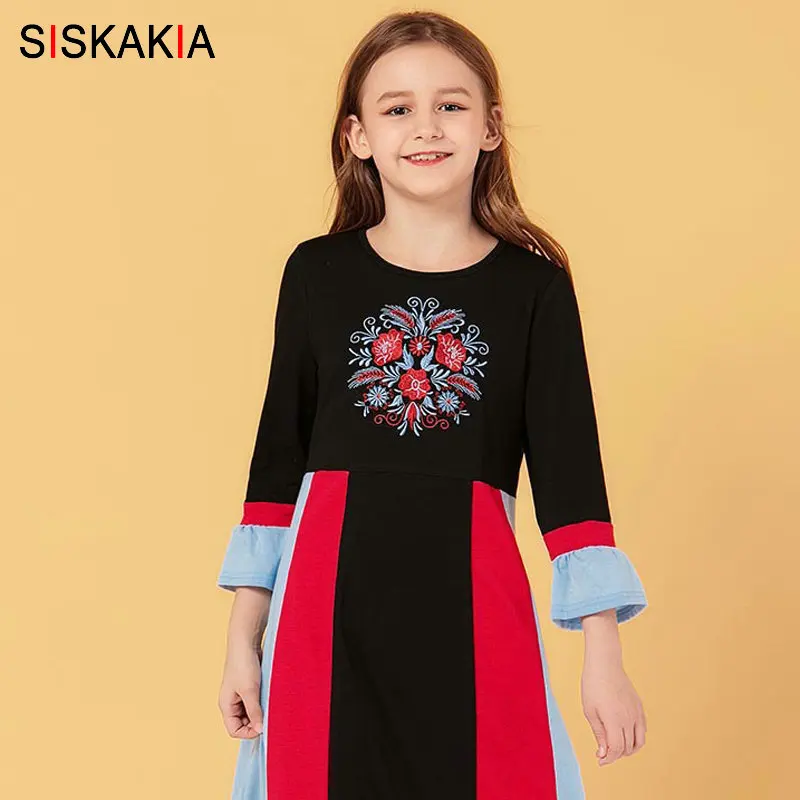 Siskakia/платье для мамы и дочки; длинные одинаковые комплекты для семьи; длинные платья для мамы и дочки; хлопковые цветные платья с цветочной вышивкой