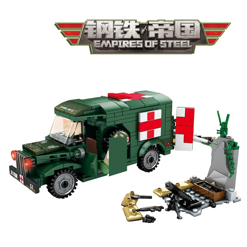 

262Pcs T214-WC54 Military Ambulance Car Empires of Steel Building Blocks Sets ARMY Playmobil Juguetes Creator Bricks Kids Toys