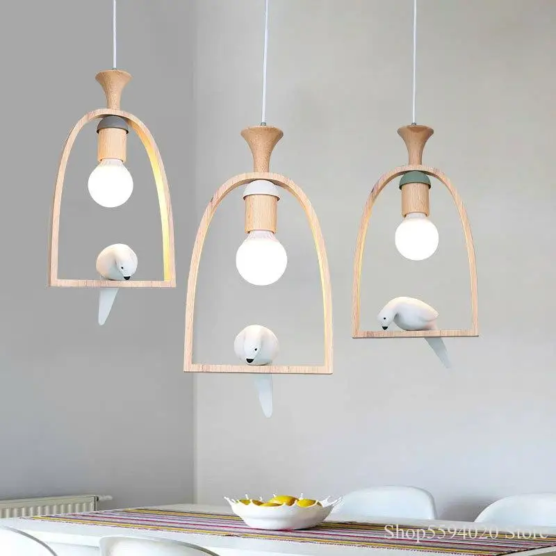 Скандинавская деревянная люстра светильник с птицей креативный теплый