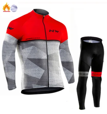 NW зимний комплект теплой флисовой одежды для велоспорта мужские про команды длинный рукав Джерси костюм для прогулок верховой езды на велосипеде MTB комбинезон набор - Цвет: 12
