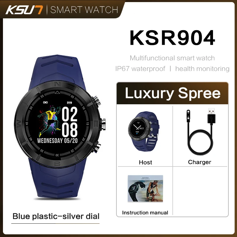 KSUN KSR904 мужские спортивные Смарт-часы с шагомером IP67 Водонепроницаемый фитнес-трекер монитор сердечного ритма женские часы умные часы - Цвет: KSR904-BU