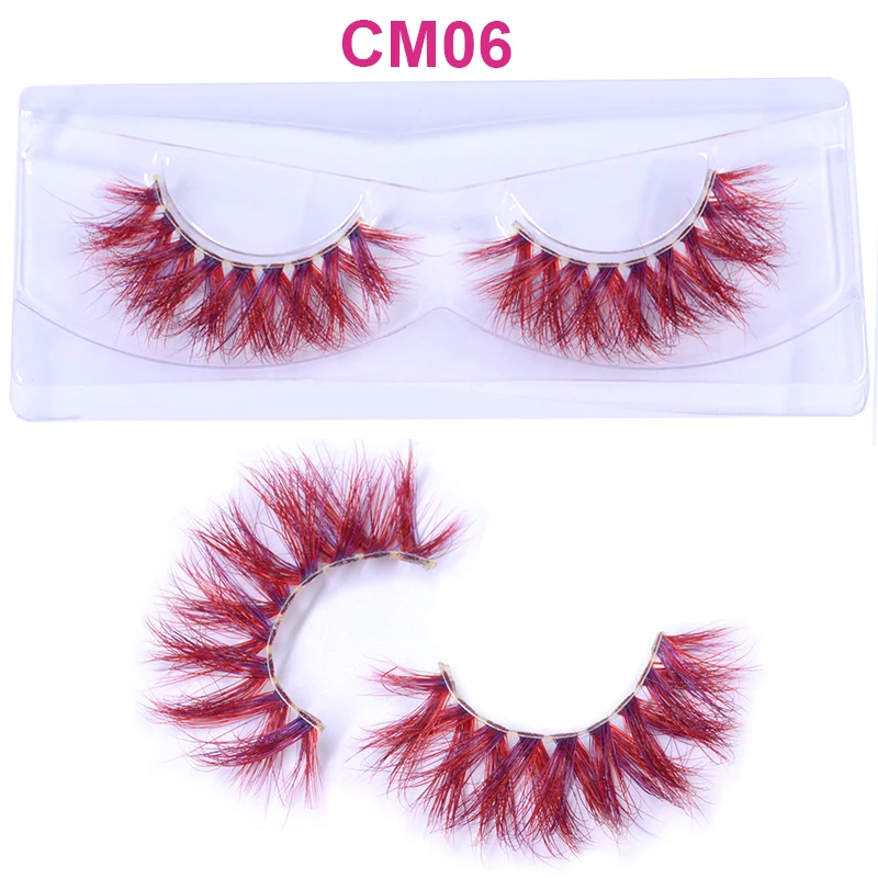 Description Picture 6 of item3D 5D Real Mink Strip Fake Colored Eyelashes Pink Green Purple Red Faux Lashes Colorful Rainbow Lashes for Cosplay Halloween