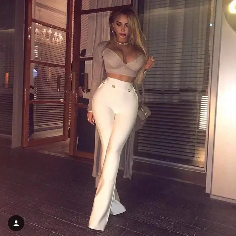 

New Fashion Hot Selling Women Trousers Bodycon Stretch Red Black White Bandage Long Pants Party Outfit Causal Clothing Wholesale