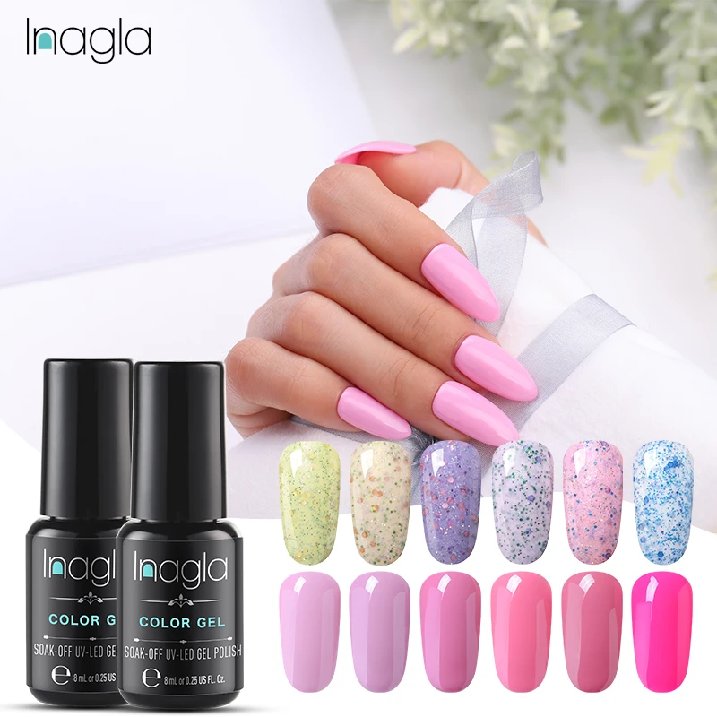 

Inagla 8ML Pink Color Cheese Sand Seires Nail Gel Polish Soak off UV LED Nail Polish Lacquer Varnish Top Base Coat Art Manicure