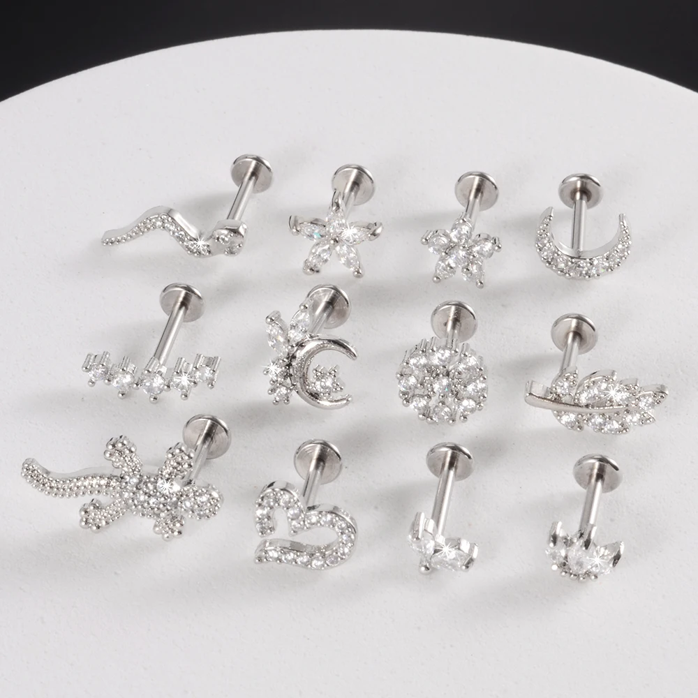 1pcs Surgical Steel Zircon Ear Stud Lip Ring Cartilage Helix Lobe Conch Piercing Jewelry