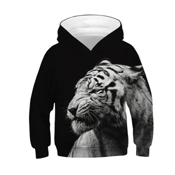 

Kids Boys Girls Tiger Print Hoodies Black White Animal Sweatshirts For Children Casual 2020 New Digital Printing Tops 5-14Y GT96