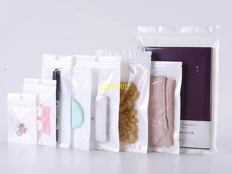 

Promotion Clear + white pearl Plastic Poly OPP packing zipper Zip lock Retail Packages Jewelry food PVC plastic bag many size available