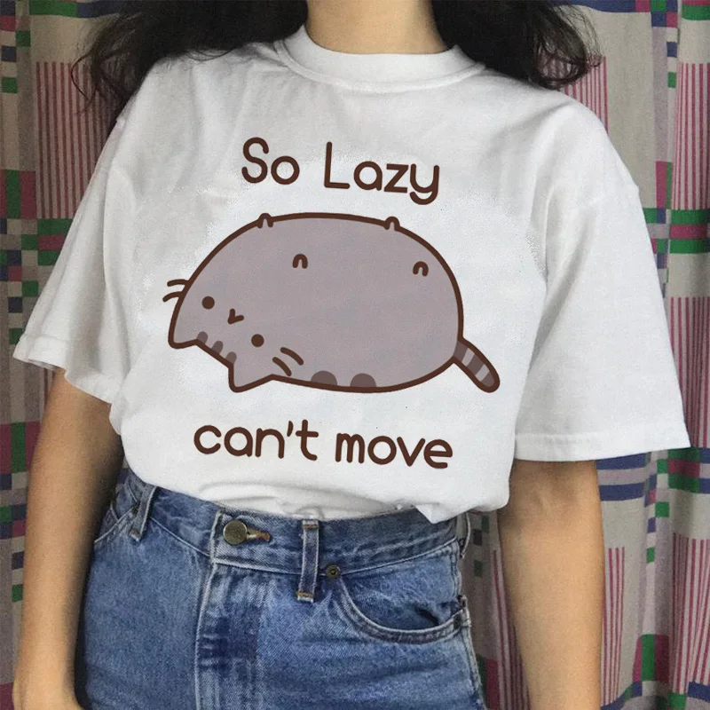 Футболка pusheen cat, harajuku, женская футболка, женская футболка, забавная одежда, эстетическая футболка, Топы, футболка с рисунком, 90s