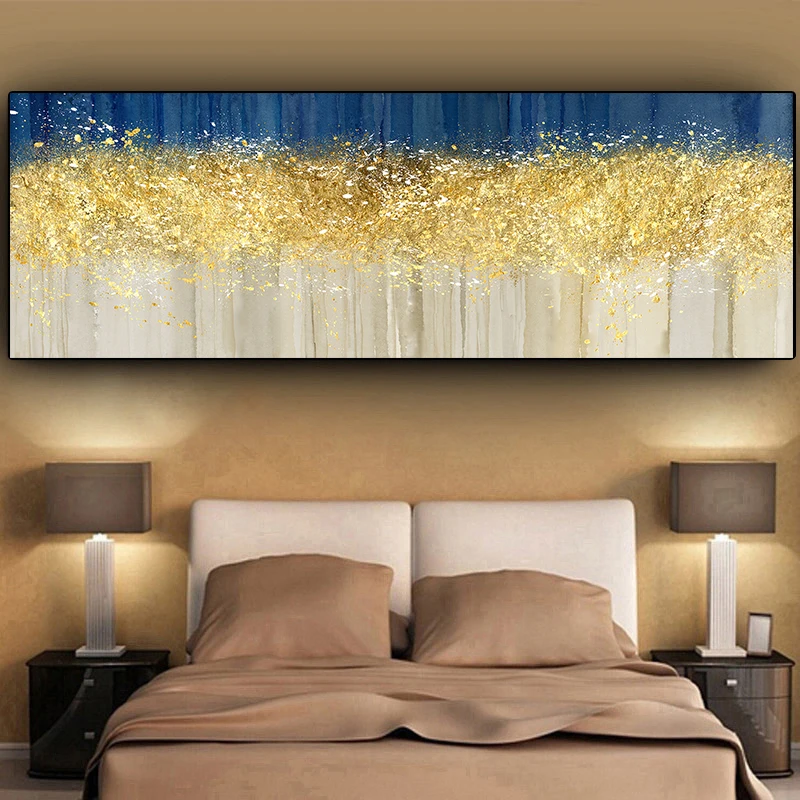 Золотая фольга и синий абстрактный живописный пейзажный на холсте плакаты и принты стол Роспись стен куадроса картина для декора гостиной