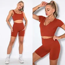 

Seamless Yoga Sets Women Sports Suits Running Fitness 2 Piece Gym Suit Bra Sets Workout Clothes Sports High Waist Biker Shorts