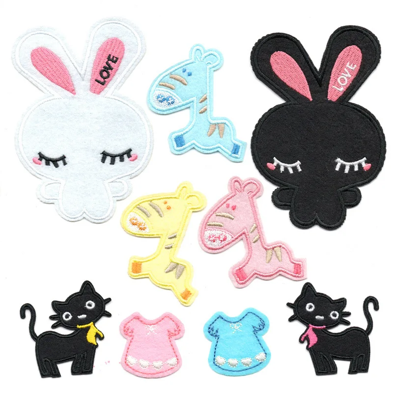 

100pcs/lot Embroidery Patches Kids Clothing Decoration Accessories Cute Animals Cat Pony Rabbit Diy Iron Heat Transfer Applique