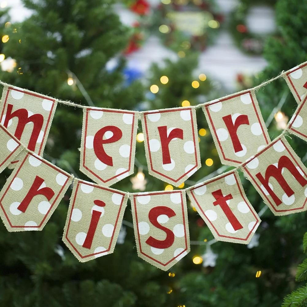 Merry Christmas джутовые мешковины баннеры деревенский баннер для украшения вечеринки Xmas орнамент рождественские украшения для дома