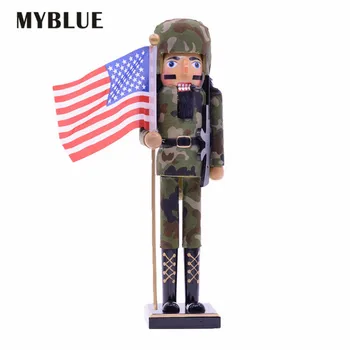 

MYBLUE 38cm Vintage Wooden American Soldier Nutcracker Sculpture Figurine Christmas Ornaments Home Room Decoration Accessories