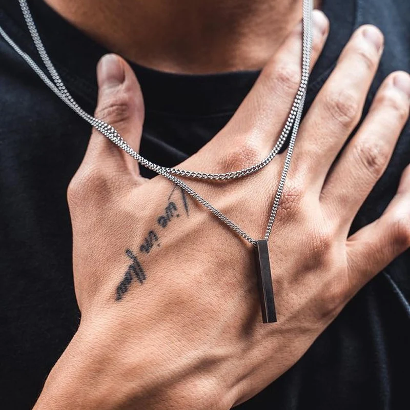 Stainless Steel Necklaces Rectangle Pendant Necklace men Stainless Steel Black color Cuban Chain Necklace For Men Jewelry Gift