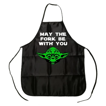 

May the Fork Be With You Yoda Star Wars Apron For Women Man BBQ Cleaning Cooking Apron Kitchen Baking Accessories Fans Gift