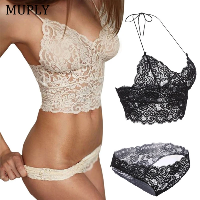 

Lace Bra Set Unlined Bralette Bikini See Through Sexy Triangle Bra Muply Wireless Brassiere Suit Fashion Intimate Underwear Set