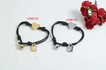 

New Fashion Women Men Silver Color Gold Steel Heart Lock key UNO de50 Weave Black Brown Red Cotton Rope Bracelet Jewelry