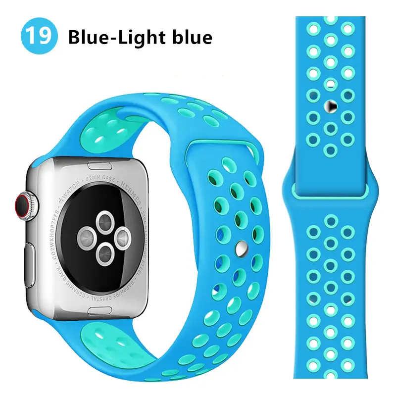 blue light blue Силиконовый ремешок для apple watch 4 ремешок для apple watch 40 мм 44 мм 38 мм 42 мм correa iwatch series 4 3 2 1 для apple watch 5 ремешок для часов - Цвет ремешка: blue light blue
