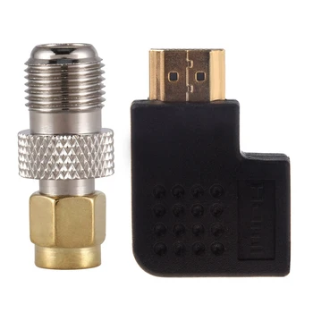 

1Pcs HDMI Male To HDMI Female Right Angle Port Adapter & 1Pcs RF Coaxial Coax Adapter SMA Male To F Female,Silver