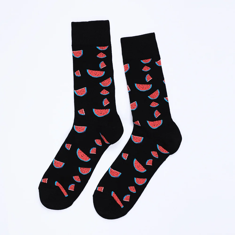 Black watermelon PEONFLY скейтборд Calcetines Hombre модные фрукты, авокадо ананас черешня мужские носки Harajuku Хип Хоп команда Meias забавные носки - Цвет: Black watermelon