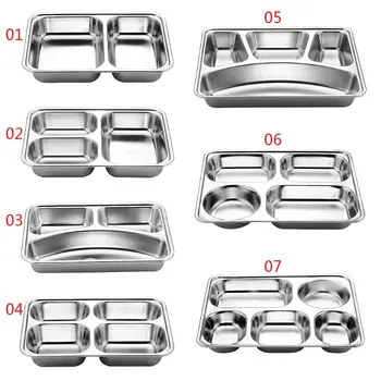 

3/5/4 Section Stainless Steel Divided Dinner Tray Lunch Container Food Plate for School Canteen