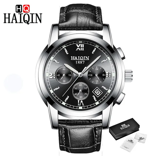 HAIQIN 2019New кварцевые роскошные спортивные мужские часы из нержавеющей стали повседневные деловые модные водонепроницаемые часы с хронографом Reloj Hombre - Цвет: L-silver black