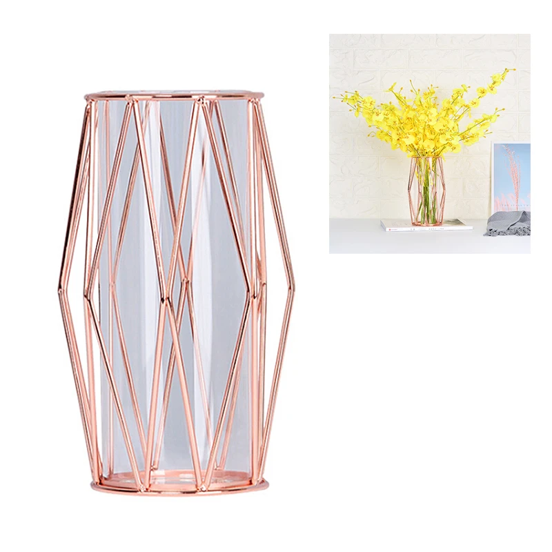 Rose gold Необычный, прозрачный стеклянный цветок ваза для растений бутон цветы Гидропоника вазы для растений с стойкой украшения дома - Цвет: Rose gold
