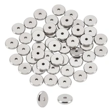 

50Pcs/Lot Stainless Steel Spacers Beads Flat Round Loose Spacers Beads Stopper Charm For DIY Jewelry Making Supplies Accessories
