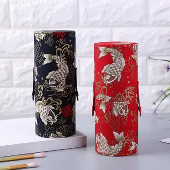 

Brocade Red Black Dragon Makeup Brush Barrel Cloth Embroidery Brush Barrel Storage Tool Salon Dressing Table Decoration