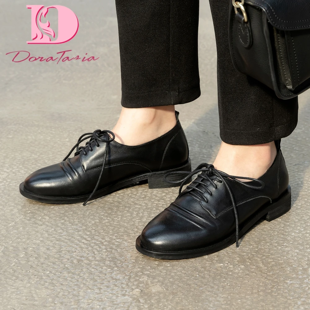 

Doratasia Hot New Design Genuine Cow Leather Comfortable Shoes Woman Flats Lace-Up Spring Office&Career Flats Women Shoes