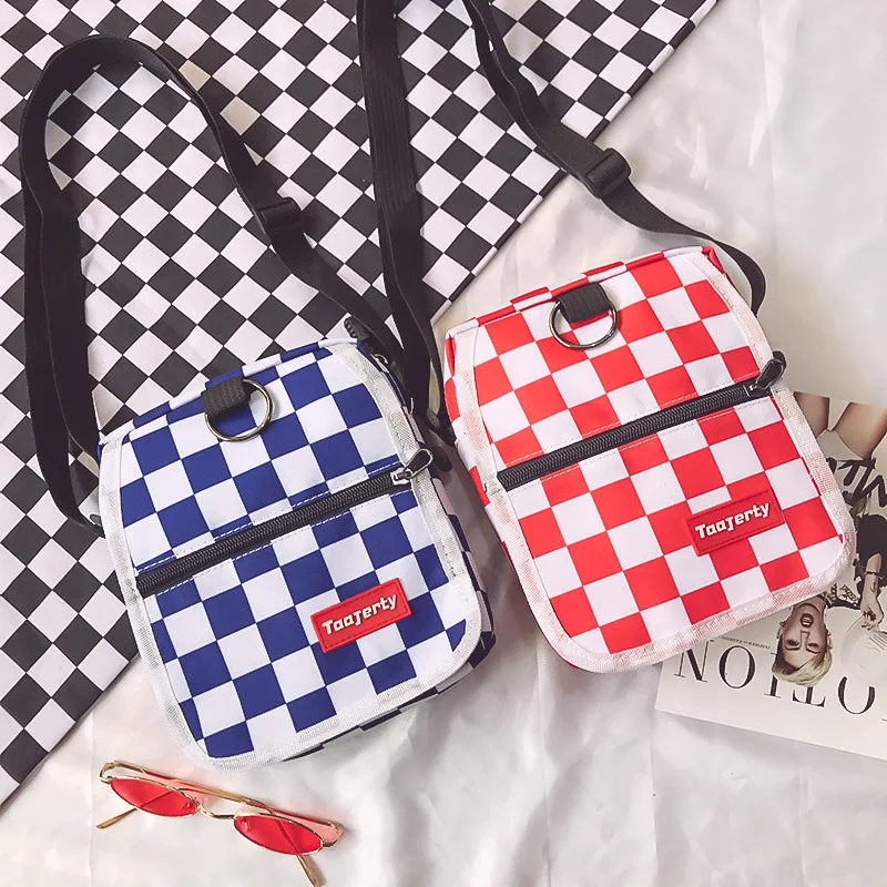 

New Style Korean-style Hip Hop Cool Earth GIRL'S INS Super Fire Disco Dancing Bag Harajuku Cool Black And White Plaid Shoulder