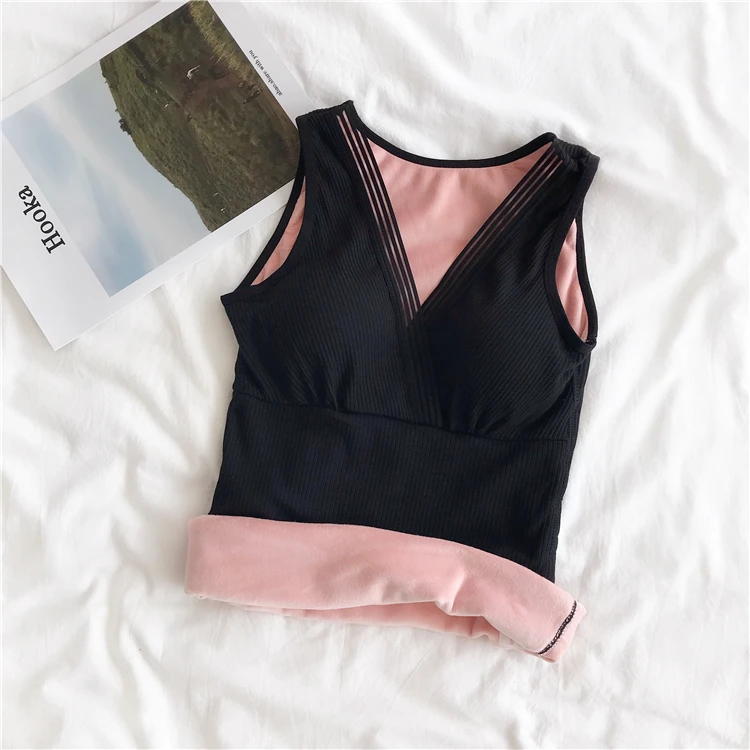 Ff3208 new Korean Plush warm waistcoat suspender for women's slim body solid color thickened base vest spaghetti strap top