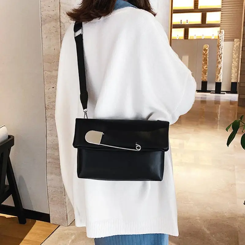 

Female Solid Color PU Leather Daily Handbag Pin Decoration Single Shoulder Crossbody Bags Casual Fashion Messenger Bags