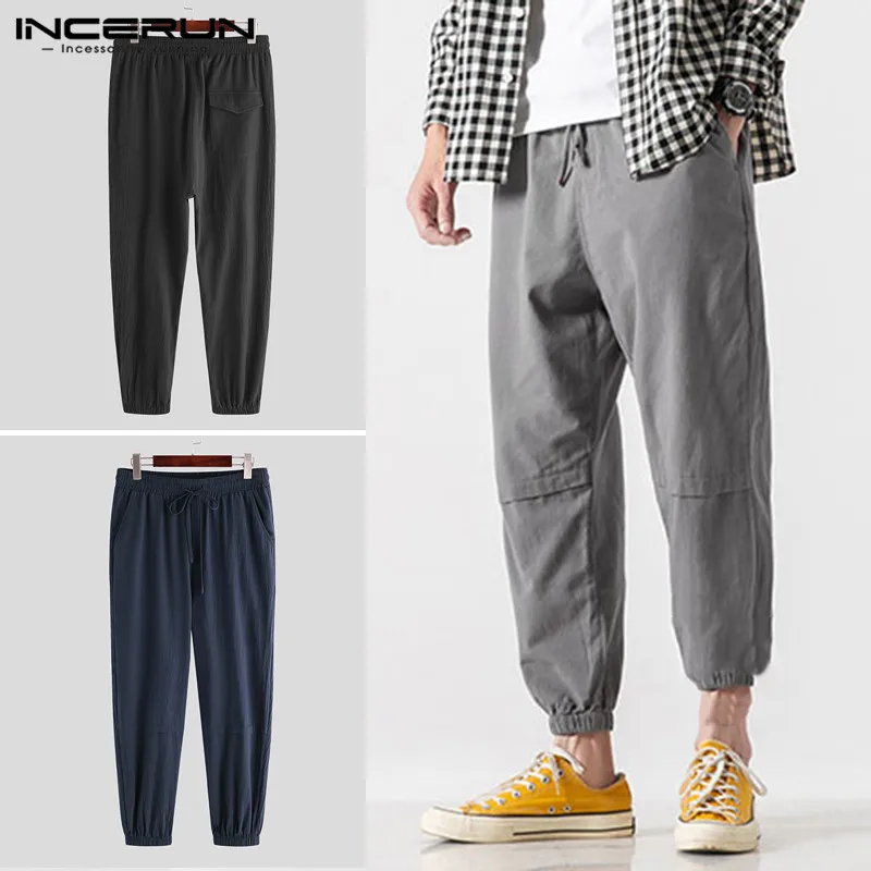 INCERUN Fashion Men Beam Feet Cargo Overalls Male Punk Style Pockets Pants Loose Solid Color Liner Trousers Streetwear 2020 INCERUN Fashion Men Beam Feet Cargo Overalls Male Punk Style Pockets Pants Loose Solid Color Liner Trousers Streetwear 2020