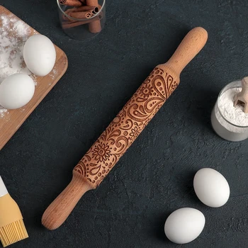 

Patterned rolling pin 35 cm, d = 4 cm "Flowers with a damask pattern"