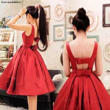 Красные короткие платья для выпускного А-силуэта с открытой спиной до колена атласные платья на выпускной бал вечерние платья коктейльное платье дешево