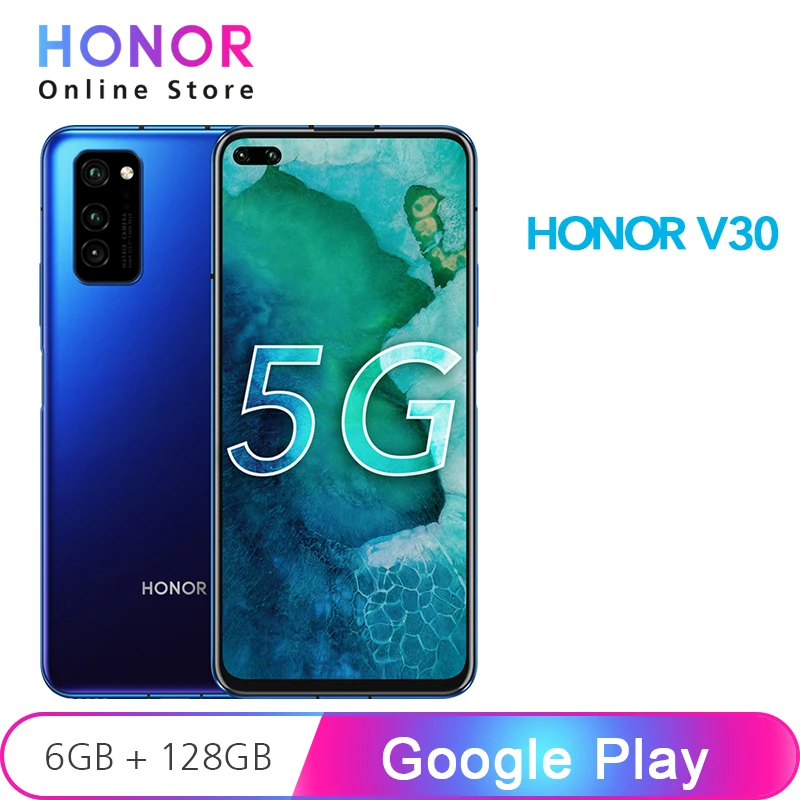 Google Play Honor V30, 6 ГБ, 128 ГБ, 5G, смартфон NFC Kirin 990, четыре ядра, 40 МП, тройная задняя камера, 6,57 дюйма, аккумулятор SuperCharge, 4200 мА/ч