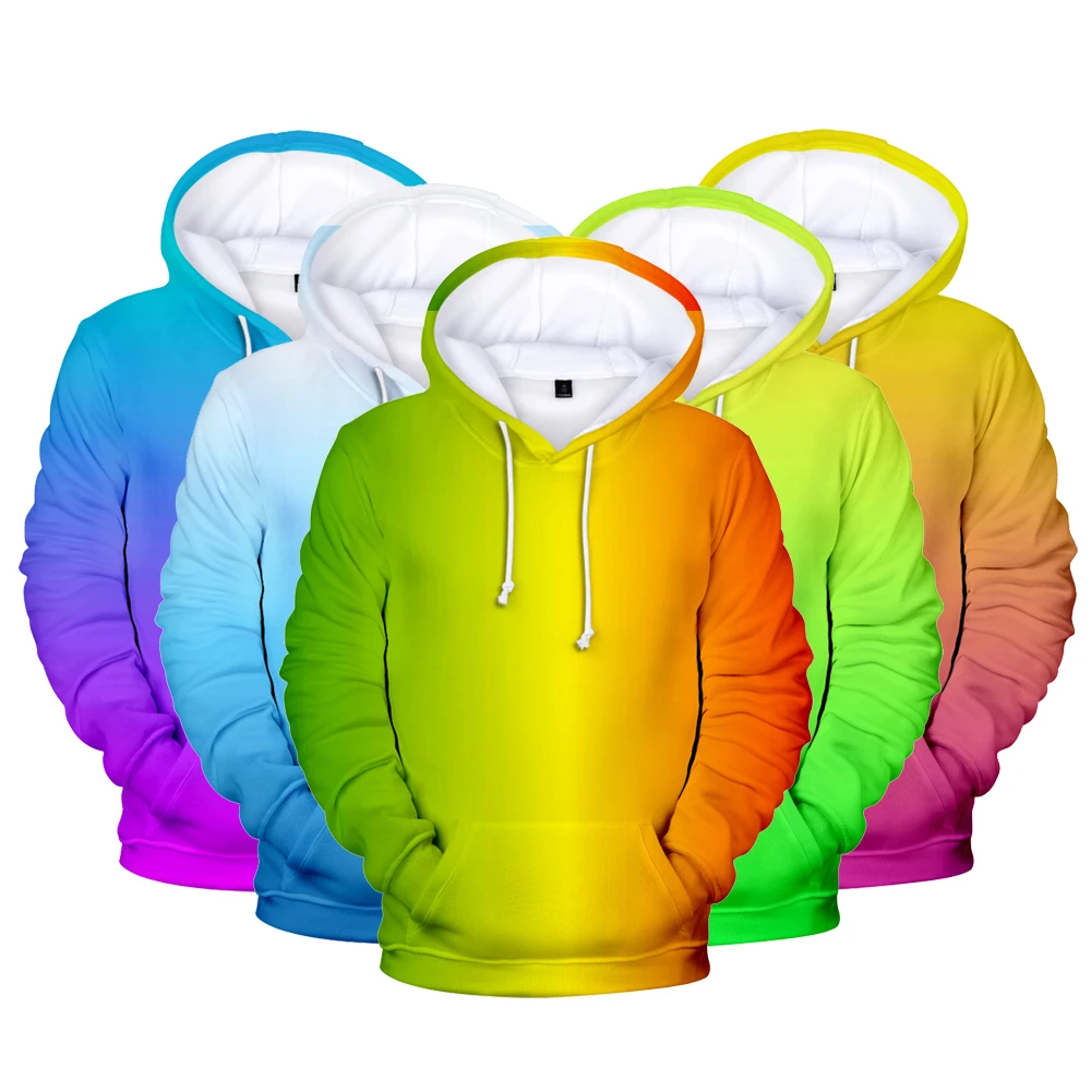 New 3D Hoodies Men/Women Sweatshirts Custom Colourful Gradient Hooded Men's Solid Color Hooded Boy/Girls Polluvers Winter Coats