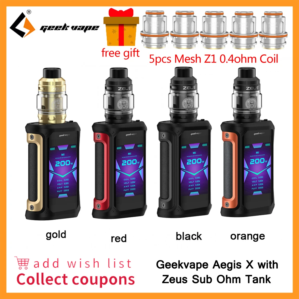 Geekvape Aegis X Zeus Комплект 200 Вт Питание от двух батарей 18650 коробка мод с Sub Ом RTA танк