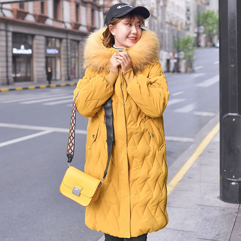 X-Long, большой размер, модная женская зимняя куртка с хлопковой подкладкой, теплое плотное Женское пальто с меховым воротником, парка, женские куртки - Цвет: Цвет: желтый