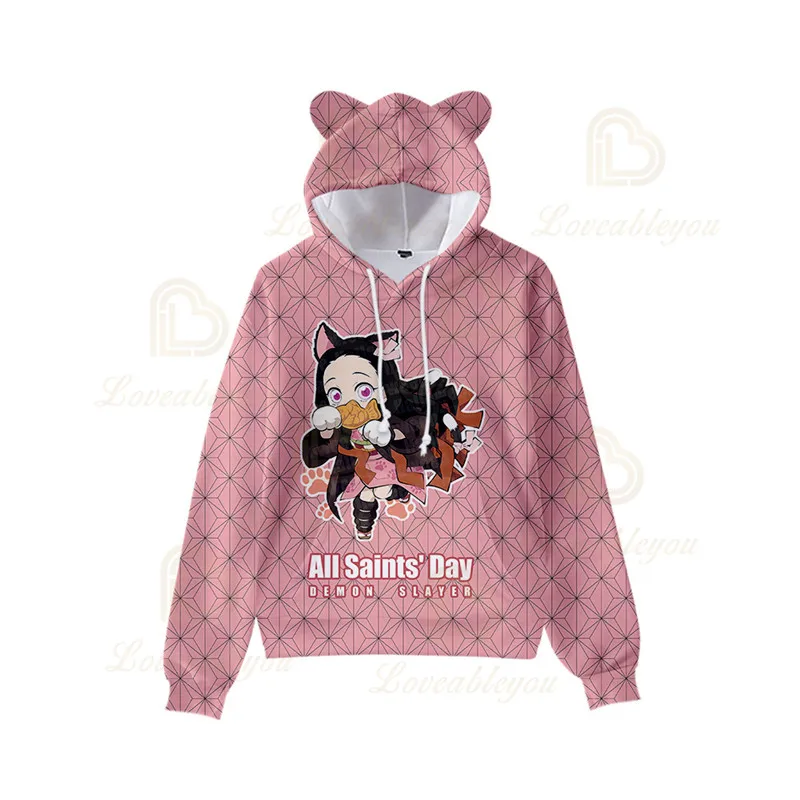 Demon Slayer Kamado Nezuko Kawaii Autumn Hoodie Cosplay Pink Hoodies for  Kids Hooded Coat Cat Ear Jacket Halloween Party - AliExpress