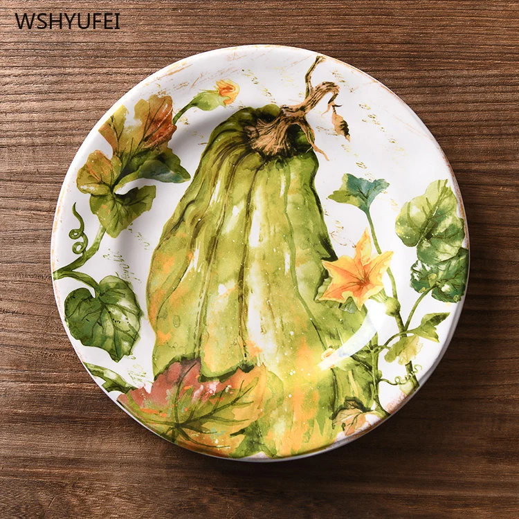 Pastoral style creative painted auspicious pumpkin ceramic plate tableware Western steak salad cake storage decorative plate