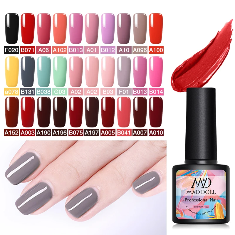 

MAD DOLL 8ml Nail Gel Polish Colorful Soak Off UV Gel Polish Varnish One-shot Color Nail Gel Long-Lasting Nail Art DIY Design
